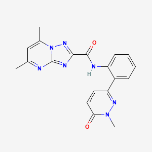 molecular formula C19H17N7O2 B2506652 5,7-dimethyl-N-(2-(1-methyl-6-oxo-1,6-dihydropyridazin-3-yl)phenyl)-[1,2,4]triazolo[1,5-a]pyrimidine-2-carboxamide CAS No. 1448050-46-1