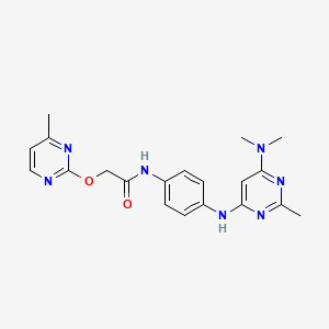 molecular formula C20H23N7O2 B2506653 N-(4-((6-(dimethylamino)-2-methylpyrimidin-4-yl)amino)phenyl)-2-((4-methylpyrimidin-2-yl)oxy)acetamide CAS No. 1251559-20-2
