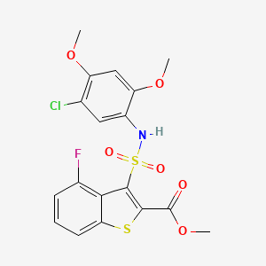 molecular formula C18H15ClFNO6S2 B2506662 Methyl 3-[(5-chloro-2,4-dimethoxyphenyl)sulfamoyl]-4-fluoro-1-benzothiophene-2-carboxylate CAS No. 932303-86-1