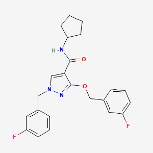 molecular formula C23H23F2N3O2 B2506687 N-cyclopentyl-1-(3-fluorobenzyl)-3-((3-fluorobenzyl)oxy)-1H-pyrazole-4-carboxamide CAS No. 1014088-39-1