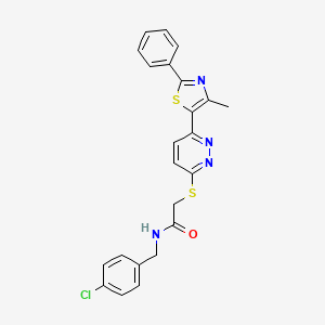 molecular formula C23H19ClN4OS2 B2506696 N-(4-氯苄基)-2-((6-(4-甲基-2-苯并噻唑-5-基)吡啶-3-基)硫代)乙酰胺 CAS No. 892417-39-9