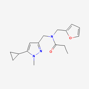 molecular formula C16H21N3O2 B2506699 N-((5-cyclopropyl-1-methyl-1H-pyrazol-3-yl)methyl)-N-(furan-2-ylmethyl)propionamide CAS No. 1795089-00-7
