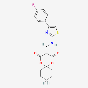 molecular formula C19H17FN2O4S B2506700 3-(((4-(4-Fluorophenyl)thiazol-2-yl)amino)methylene)-1,5-dioxaspiro[5.5]undecane-2,4-dione CAS No. 1170208-23-7
