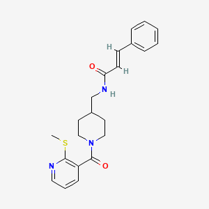 molecular formula C22H25N3O2S B2506704 N-((1-(2-(甲硫基)烟酰基)哌啶-4-基)甲基)肉桂酰胺 CAS No. 1235700-16-9