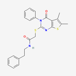 molecular formula C24H23N3O2S2 B2506728 2-({5,6-dimethyl-4-oxo-3-phenyl-3H,4H-thieno[2,3-d]pyrimidin-2-yl}sulfanyl)-N-(2-phenylethyl)acetamide CAS No. 618395-70-3