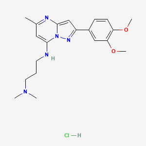molecular formula C20H28ClN5O2 B2506737 N1-(2-(3,4-dimethoxyphenyl)-5-methylpyrazolo[1,5-a]pyrimidin-7-yl)-N3,N3-dimethylpropane-1,3-diamine hydrochloride CAS No. 1216587-24-4
