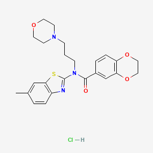 molecular formula C24H28ClN3O4S B2506750 N-(6-methylbenzo[d]thiazol-2-yl)-N-(3-morpholinopropyl)-2,3-dihydrobenzo[b][1,4]dioxine-6-carboxamide hydrochloride CAS No. 1217041-79-6