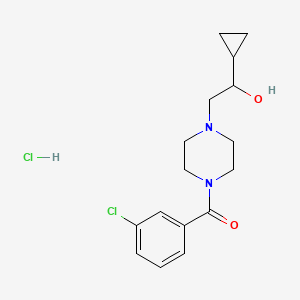 molecular formula C16H22Cl2N2O2 B2506769 (3-Chlorophenyl)(4-(2-cyclopropyl-2-hydroxyethyl)piperazin-1-yl)methanone hydrochloride CAS No. 1396880-75-3