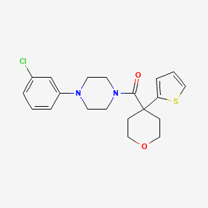 molecular formula C20H23ClN2O2S B2506770 [4-(3-Chlorophenyl)piperazin-1-yl]-(4-thiophen-2-yloxan-4-yl)methanone CAS No. 877649-66-6