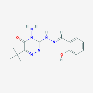 molecular formula C14H18N6O2 B2506785 (E)-4-氨基-6-(叔丁基)-3-(2-(2-羟基亚苄基)肼基)-1,2,4-三嗪-5(4H)-酮 CAS No. 539812-85-6