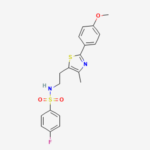 molecular formula C19H19FN2O3S2 B2506788 4-fluoro-N-[2-[2-(4-methoxyphenyl)-4-methyl-1,3-thiazol-5-yl]ethyl]benzenesulfonamide CAS No. 869069-88-5