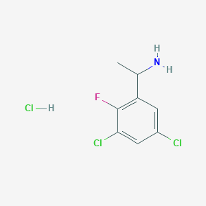 molecular formula C8H9Cl3FN B2506803 1-(3,5-Dichloro-2-fluorophenyl)ethan-1-amine hydrochloride CAS No. 2138222-52-1