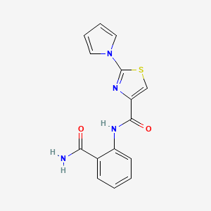 molecular formula C15H12N4O2S B2506818 N-(2-carbamoylphenyl)-2-(1H-pyrrol-1-yl)thiazole-4-carboxamide CAS No. 1207033-29-1
