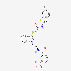 molecular formula C28H23F3N4O2S2 B2506819 N-(2-(3-((2-((6-methylbenzo[d]thiazol-2-yl)amino)-2-oxoethyl)thio)-1H-indol-1-yl)ethyl)-3-(trifluoromethyl)benzamide CAS No. 851714-83-5