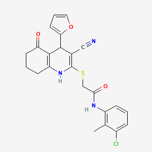 molecular formula C23H20ClN3O3S B2506824 N-(3-chloro-2-methylphenyl)-2-{[3-cyano-4-(furan-2-yl)-5-hydroxy-4,6,7,8-tetrahydroquinolin-2-yl]sulfanyl}acetamide CAS No. 369394-47-8