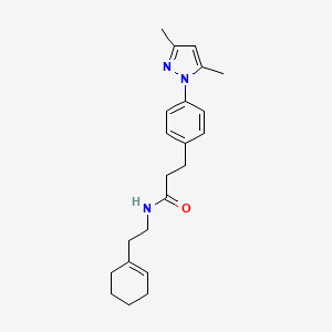 molecular formula C22H29N3O B2506825 N-(2-(cyclohex-1-en-1-yl)ethyl)-3-(4-(3,5-dimethyl-1H-pyrazol-1-yl)phenyl)propanamide CAS No. 2034264-83-8