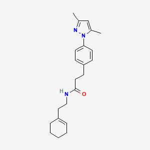 molecular formula C22H29N3O B2506825 N-(2-(环己-1-烯-1-基)乙基)-3-(4-(3,5-二甲基-1H-吡唑-1-基)苯基)丙酰胺 CAS No. 2034264-83-8