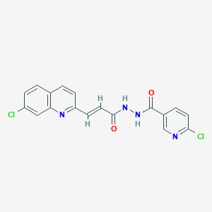 6-chloro-N'-[(E)-3-(7-chloroquinolin-2-yl)prop-2-enoyl]pyridine-3-carbohydrazide