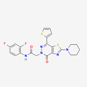 molecular formula C22H19F2N5O2S2 B2506843 N-(2,4-difluorophenyl)-2-(4-oxo-2-(piperidin-1-yl)-7-(thiophen-2-yl)thiazolo[4,5-d]pyridazin-5(4H)-yl)acetamide CAS No. 1105234-03-4