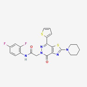 molecular formula C22H19F2N5O2S2 B2506843 N-(2,4-二氟苯基)-2-(4-氧代-2-(哌啶-1-基)-7-(噻吩-2-基)噻唑并[4,5-d]吡啶-5(4H)-基)乙酰胺 CAS No. 1105234-03-4