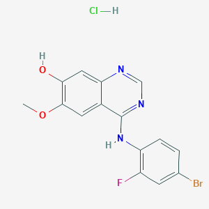 molecular formula C15H12BrClFN3O2 B2506851 4-((4-Bromo-2-fluorophenyl)amino)-6-methoxyquinazolin-7-ol hydrochloride CAS No. 932016-10-9