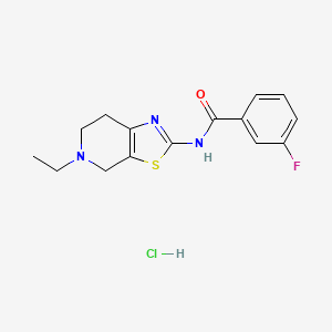 molecular formula C15H17ClFN3OS B2506852 N-(5-ethyl-4,5,6,7-tetrahydrothiazolo[5,4-c]pyridin-2-yl)-3-fluorobenzamide hydrochloride CAS No. 1185072-44-9
