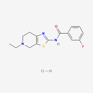 molecular formula C15H17ClFN3OS B2506852 Clorhidrato de N-(5-etil-4,5,6,7-tetrahidrotiazolo[5,4-c]piridin-2-il)-3-fluorobenzamida CAS No. 1185072-44-9