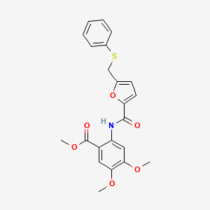 molecular formula C22H21NO6S B2506855 4,5-二甲氧基-2-[[5-(苯硫代甲基)呋喃-2-羰基]氨基]苯甲酸甲酯 CAS No. 831186-15-3