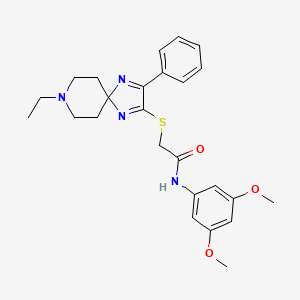 molecular formula C25H30N4O3S B2506858 N-(3,5-dimethoxyphenyl)-2-((8-ethyl-3-phenyl-1,4,8-triazaspiro[4.5]deca-1,3-dien-2-yl)thio)acetamide CAS No. 1185105-12-7