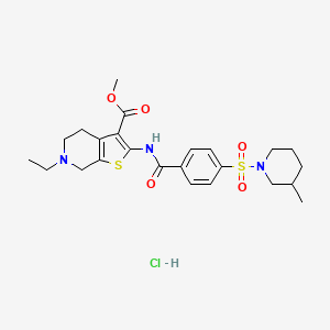 molecular formula C24H32ClN3O5S2 B2506871 Methyl 6-ethyl-2-(4-((3-methylpiperidin-1-yl)sulfonyl)benzamido)-4,5,6,7-tetrahydrothieno[2,3-c]pyridine-3-carboxylate hydrochloride CAS No. 1219215-10-7