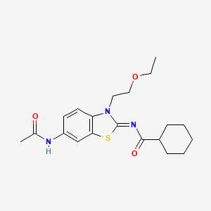 molecular formula C20H27N3O3S B2506880 N-[6-acetamido-3-(2-ethoxyethyl)-1,3-benzothiazol-2-ylidene]cyclohexanecarboxamide CAS No. 865174-09-0
