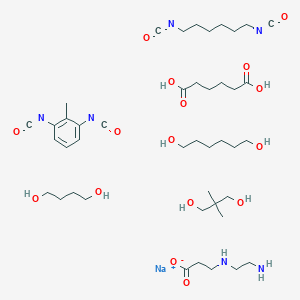 molecular formula C43H75N6NaO16 B025069 Sodium;3-(2-aminoethylamino)propanoate;butane-1,4-diol;1,6-diisocyanatohexane;1,3-diisocyanato-2-methylbenzene;2,2-dimethylpropane-1,3-diol;hexanedioic acid;hexane-1,6-diol CAS No. 100545-61-7