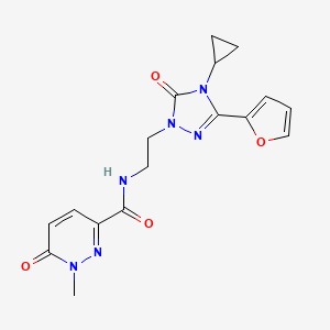 molecular formula C17H18N6O4 B2506904 N-(2-(4-cyclopropyl-3-(furan-2-yl)-5-oxo-4,5-dihydro-1H-1,2,4-triazol-1-yl)ethyl)-1-methyl-6-oxo-1,6-dihydropyridazine-3-carboxamide CAS No. 1797957-27-7