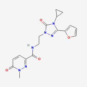 molecular formula C17H18N6O4 B2506904 N-(2-(4-シクロプロピル-3-(フラン-2-イル)-5-オキソ-4,5-ジヒドロ-1H-1,2,4-トリアゾール-1-イル)エチル)-1-メチル-6-オキソ-1,6-ジヒドロピリダジン-3-カルボキサミド CAS No. 1797957-27-7