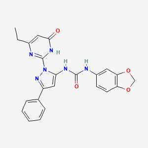 molecular formula C23H20N6O4 B2506921 1-(benzo[d][1,3]dioxol-5-yl)-3-(1-(4-ethyl-6-oxo-1,6-dihydropyrimidin-2-yl)-3-phenyl-1H-pyrazol-5-yl)urea CAS No. 1170813-88-3