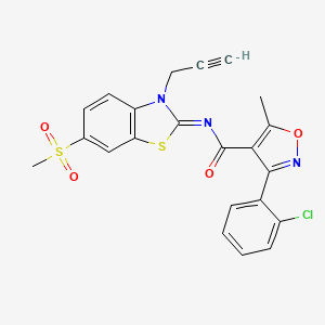 molecular formula C22H16ClN3O4S2 B2506954 (E)-3-(2-chlorophenyl)-5-methyl-N-(6-(methylsulfonyl)-3-(prop-2-yn-1-yl)benzo[d]thiazol-2(3H)-ylidene)isoxazole-4-carboxamide CAS No. 1173323-68-6
