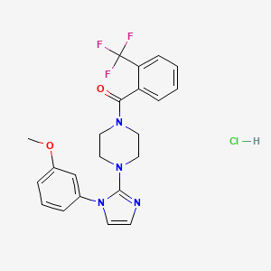 molecular formula C22H22ClF3N4O2 B2506961 (4-(1-(3-甲氧基苯基)-1H-咪唑-2-基)哌嗪-1-基)(2-(三氟甲基)苯基)甲酮盐酸盐 CAS No. 1190009-78-9