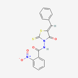 molecular formula C17H11N3O4S2 B2506968 N-[(5Z)-5-benzylidene-4-oxo-2-thioxo-1,3-thiazolidin-3-yl]-2-nitrobenzamide CAS No. 300378-50-1