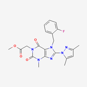 molecular formula C21H21FN6O4 B2506985 methyl [8-(3,5-dimethyl-1H-pyrazol-1-yl)-7-(2-fluorobenzyl)-3-methyl-2,6-dioxo-2,3,6,7-tetrahydro-1H-purin-1-yl]acetate CAS No. 1019102-32-9