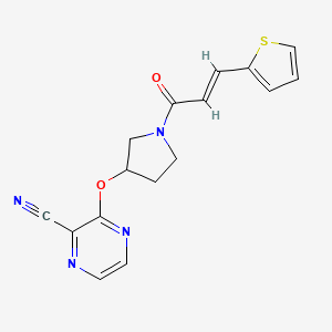 molecular formula C16H14N4O2S B2507008 (E)-3-((1-(3-(thiophen-2-yl)acryloyl)pyrrolidin-3-yl)oxy)pyrazine-2-carbonitrile CAS No. 2035017-88-8