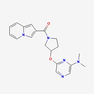 molecular formula C19H21N5O2 B2507009 (3-((6-(二甲氨基)吡嗪-2-基)氧代)吡咯烷-1-基)(吲哚嗪-2-基)甲酮 CAS No. 2034500-22-4