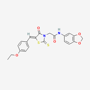 molecular formula C21H18N2O5S2 B2507025 (Z)-N-(benzo[d][1,3]dioxol-5-yl)-2-(5-(4-ethoxybenzylidene)-4-oxo-2-thioxothiazolidin-3-yl)acetamide CAS No. 476664-36-5