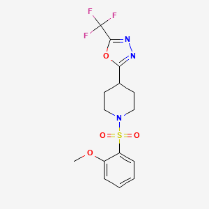 molecular formula C15H16F3N3O4S B2507027 2-(1-((2-Methoxyphenyl)sulfonyl)piperidin-4-yl)-5-(trifluoromethyl)-1,3,4-oxadiazole CAS No. 1396862-32-0