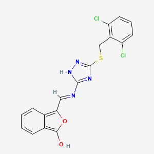 molecular formula C18H12Cl2N4O2S B2507049 3-[({3-[(2,6-dichlorobenzyl)sulfanyl]-1H-1,2,4-triazol-5-yl}amino)methylene]-2-benzofuran-1(3H)-one CAS No. 339022-11-6