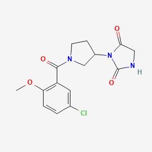 molecular formula C15H16ClN3O4 B2507062 3-(1-(5-氯-2-甲氧基苯甲酰)吡咯烷-3-基)咪唑烷-2,4-二酮 CAS No. 2320380-51-4