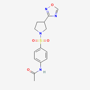 molecular formula C14H16N4O4S B2507080 N-(4-((3-(1,2,4-oxadiazol-3-yl)pyrrolidin-1-yl)sulfonyl)phenyl)acetamide CAS No. 2034553-17-6