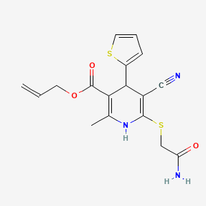 molecular formula C17H17N3O3S2 B2507114 丙-2-烯基6-(2-氨基-2-氧代乙基)硫烷基-5-氰基-2-甲基-4-噻吩-2-基-1,4-二氢吡啶-3-羧酸酯 CAS No. 369395-25-5