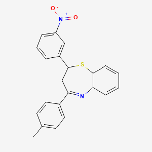 molecular formula C22H20N2O2S B2507129 4-(4-甲基苯基)-2-(3-硝基苯基)-2,3,5a,9a-四氢-1,5-苯并噻吖zepine CAS No. 1212291-62-7