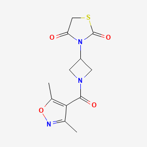 molecular formula C12H13N3O4S B2507138 3-(1-(3,5-Dimethylisoxazole-4-carbonyl)azetidin-3-yl)thiazolidine-2,4-dione CAS No. 1798540-50-7