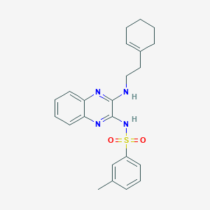 molecular formula C23H26N4O2S B2507141 N-(3-{[2-(ciclohex-1-en-1-il)etil]amino}quinoxalin-2-il)-3-metilbenceno-1-sulfonamida CAS No. 714938-08-6